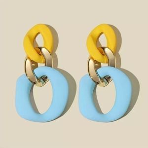 Colorblock Chain Link Earrings - Blue